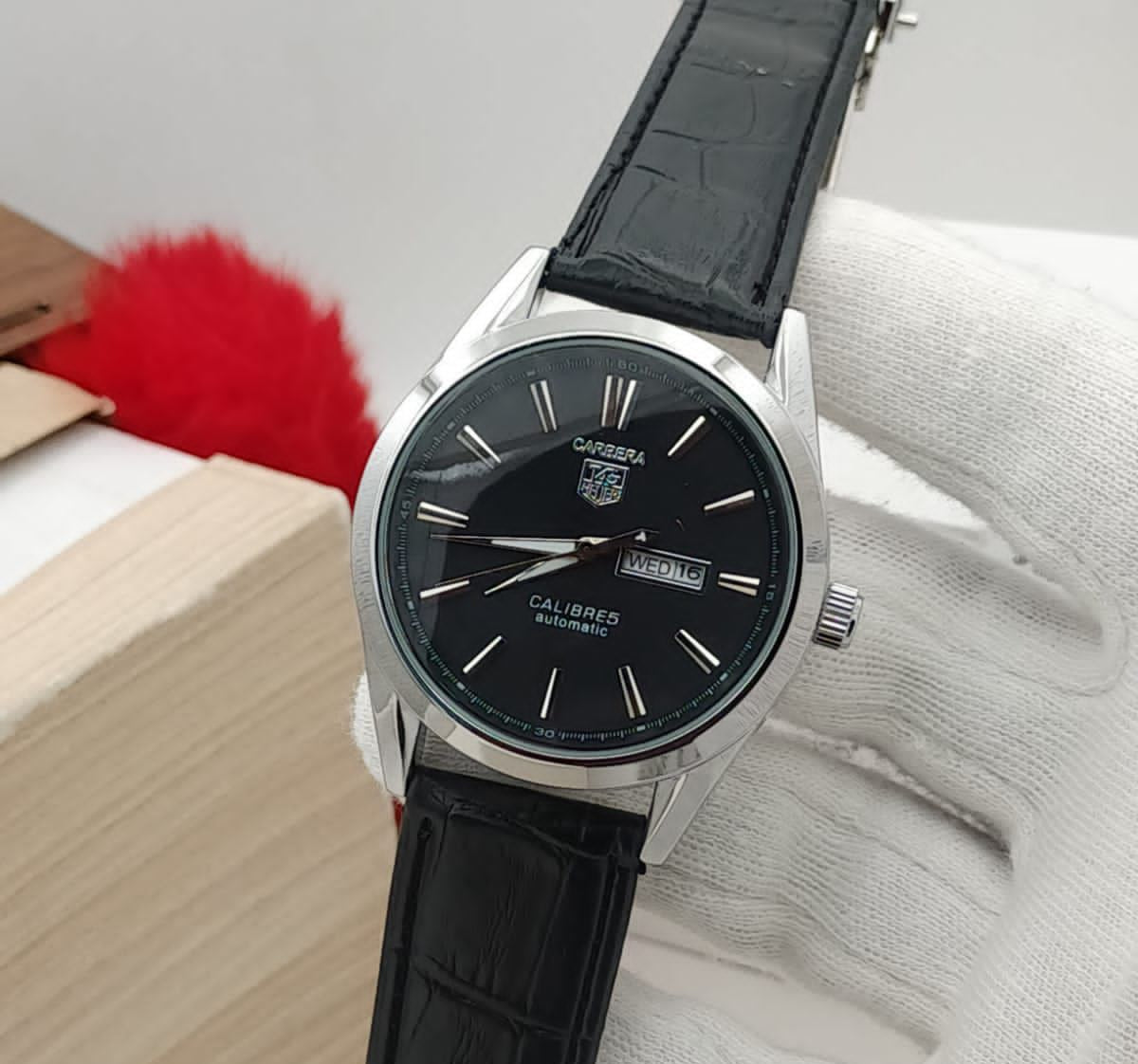 Carrera Calibre 5 - Luxury Swiss Watch With Leather Strap Mens Watch Wrist Watch | Best Quality Men Watch | Best Quality Analog Watch For Men - Without Box - Black