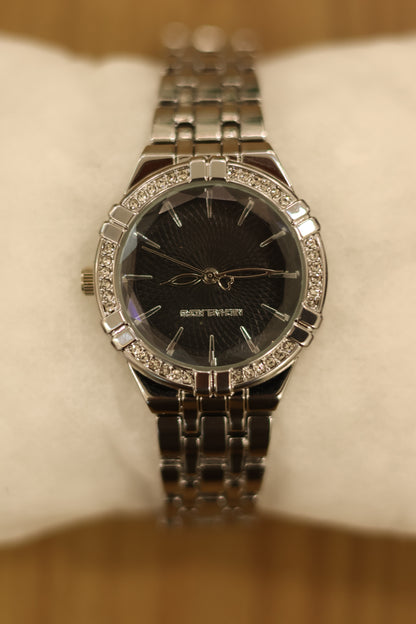 Silver With Black Dial Watch