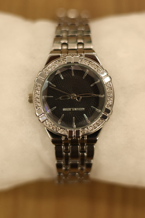 Silver With Black Dial Watch