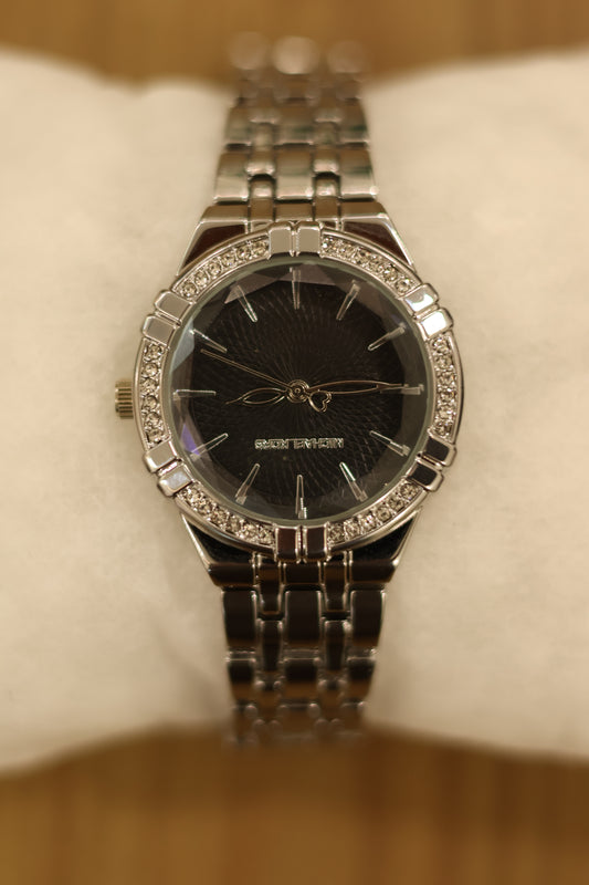 Silver With Black Dial Watch