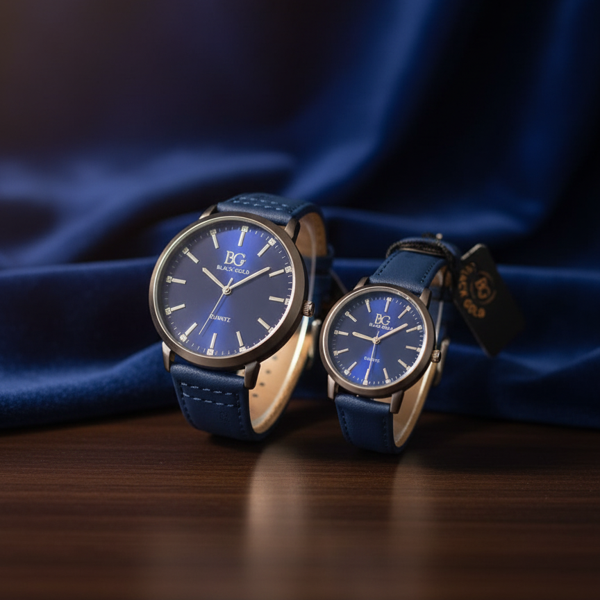 Pack of 2 BG Couple Watches | Matching Men’s & Women’s Stylish Wristwatches | Elegant Analog Timepiece Set for Couples & Gifting